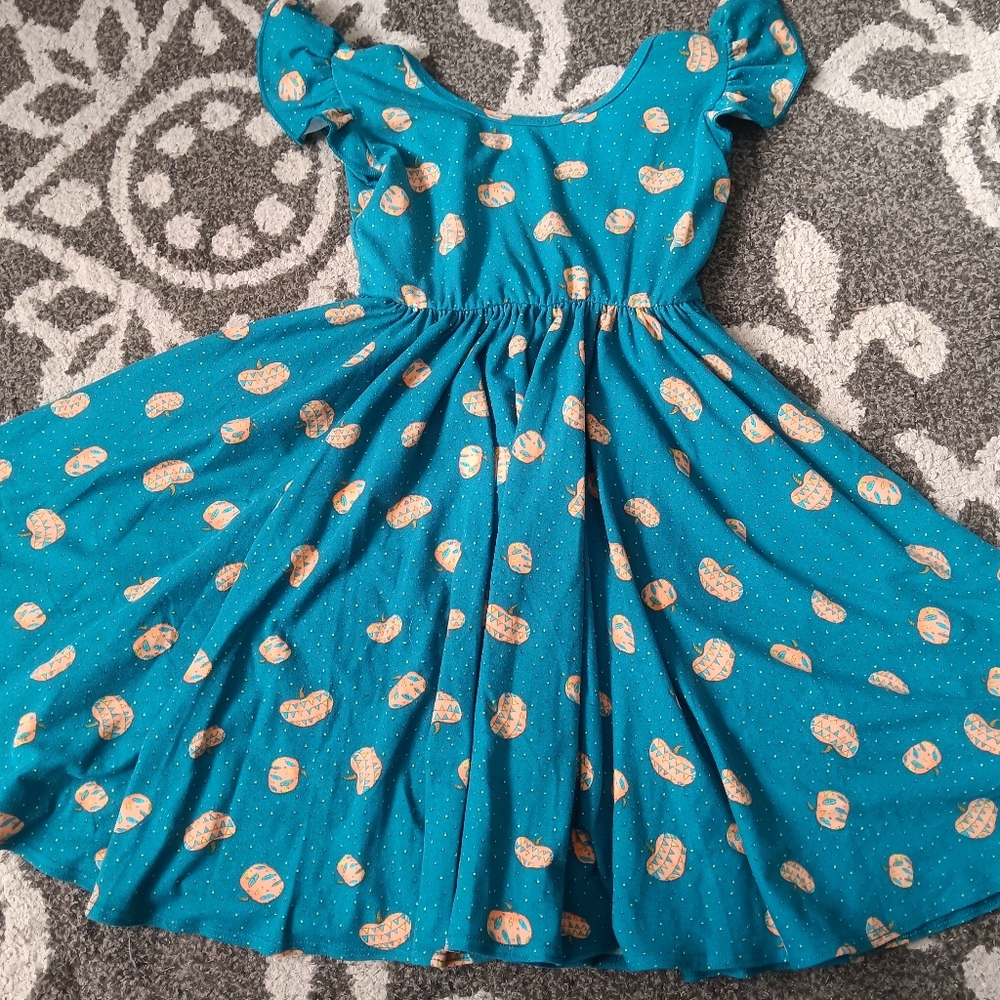 Blue Kids Dress with pumpkins